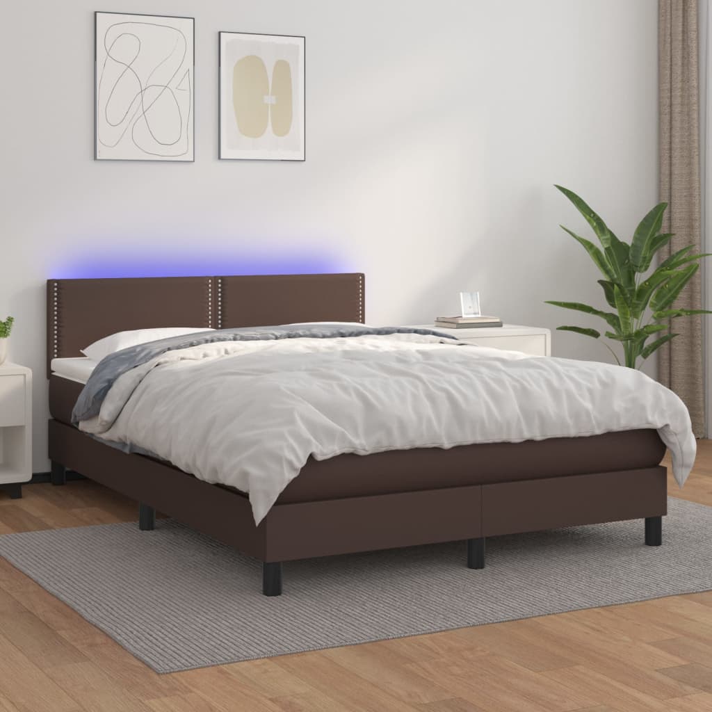 Boxspringbett Mit Matratze & Led Kunstleder Braun