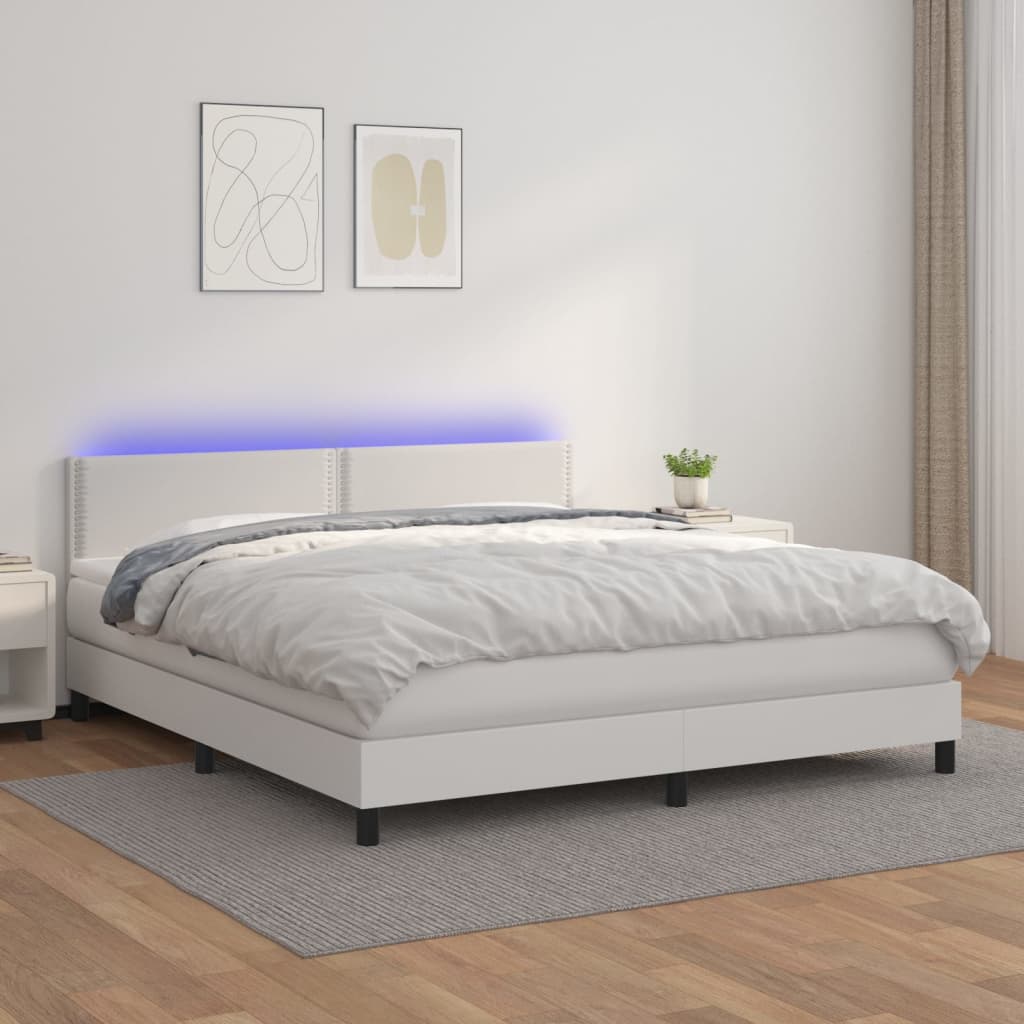Boxspringbett Mit Matratze & Led Kunstleder Weiß