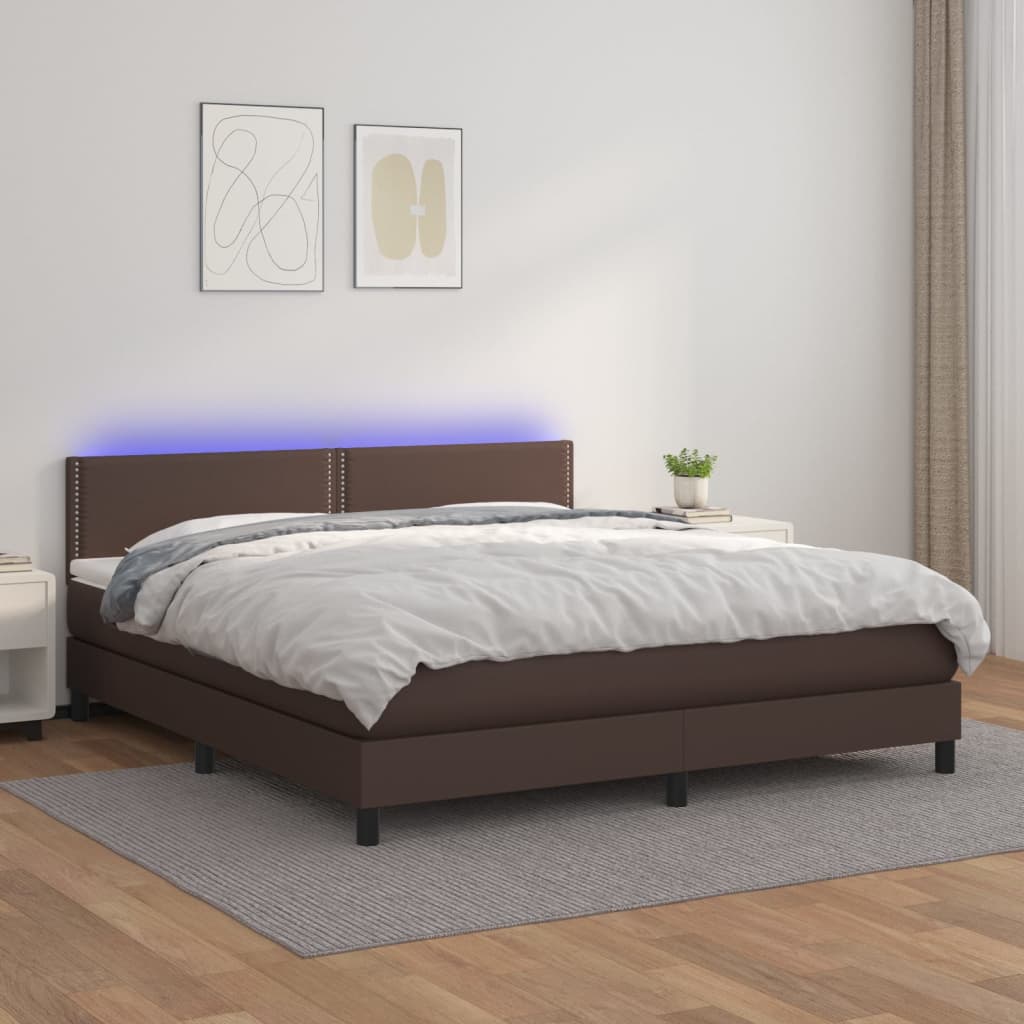 Boxspringbett Mit Matratze & Led Kunstleder Braun