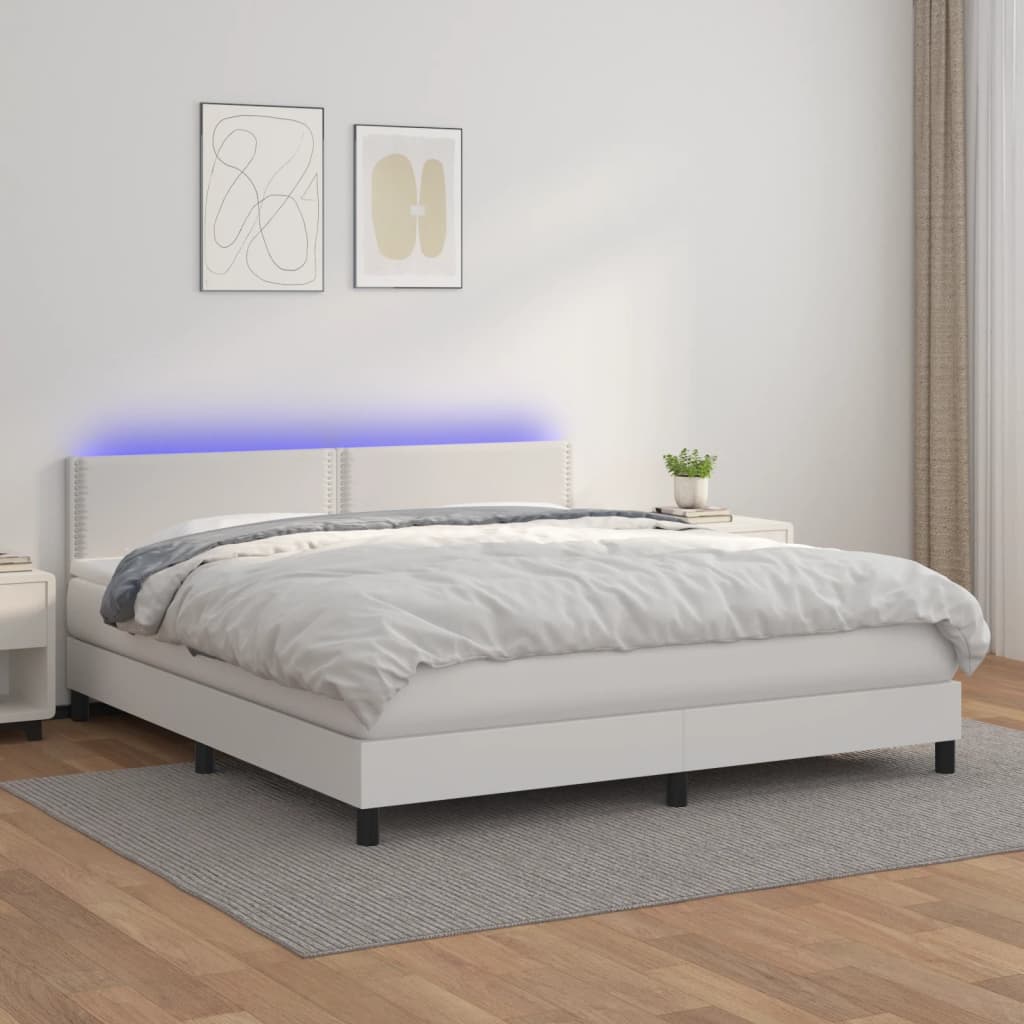 Boxspringbett Mit Matratze & Led Kunstleder Weiß