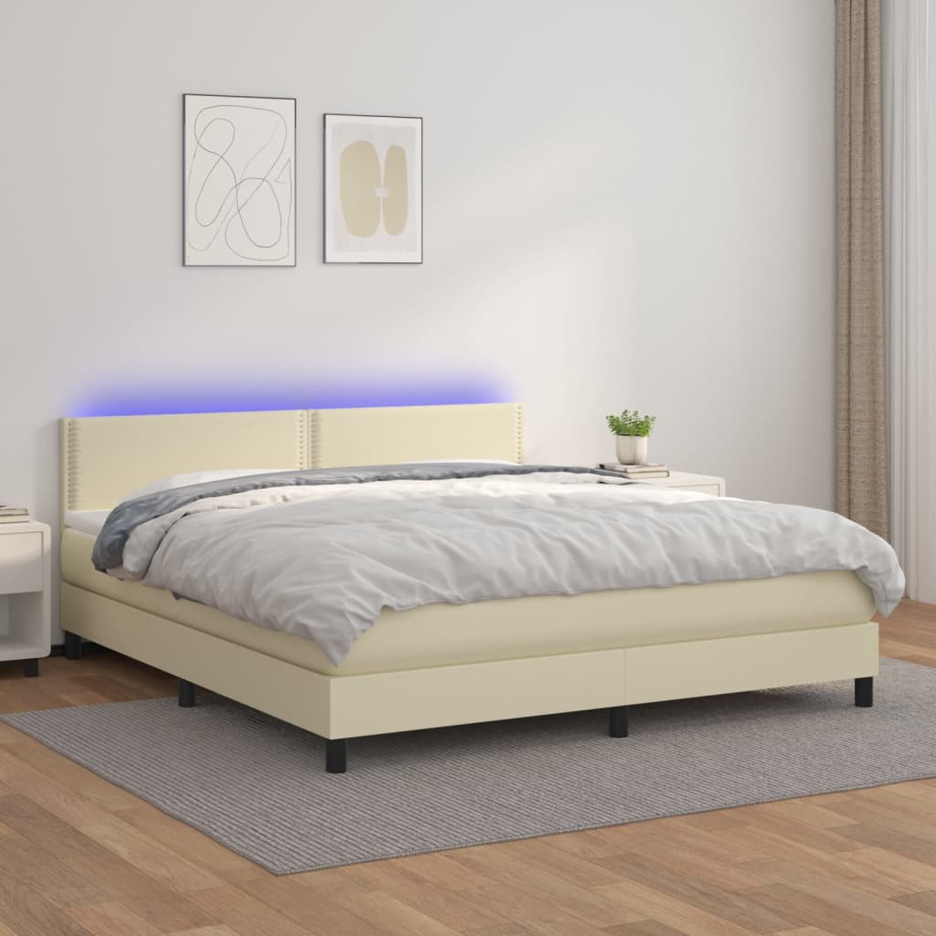 Boxspringbett Mit Matratze & Led Kunstleder Creme