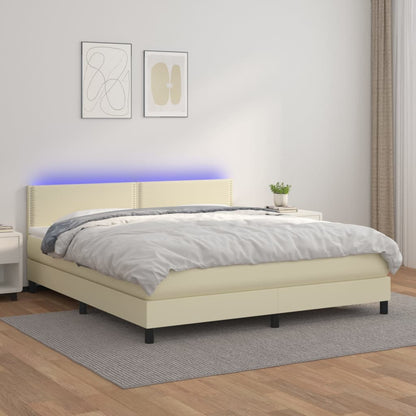 Boxspringbett Mit Matratze & Led Kunstleder Creme