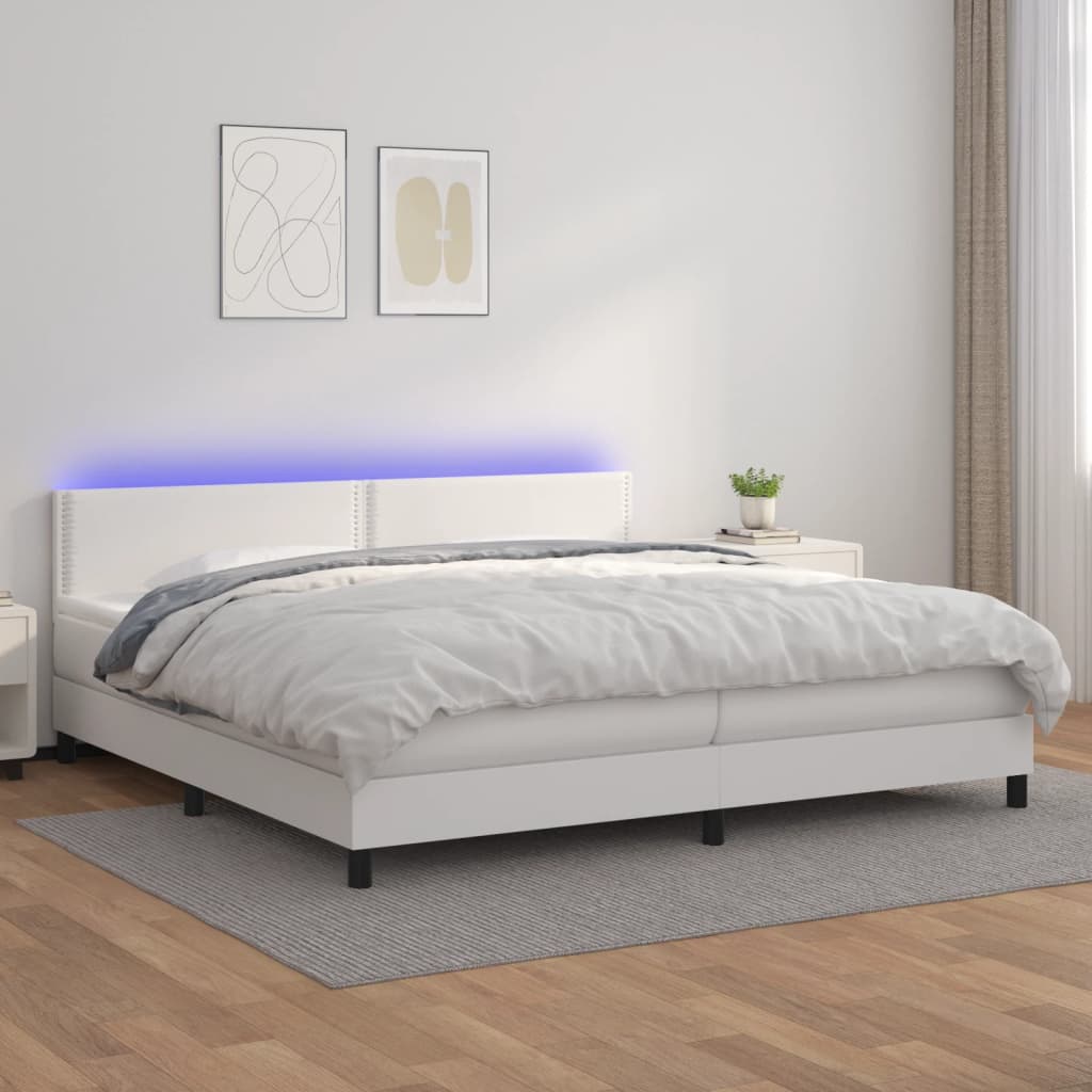 Boxspringbett Mit Matratze & Led Kunstleder Weiß