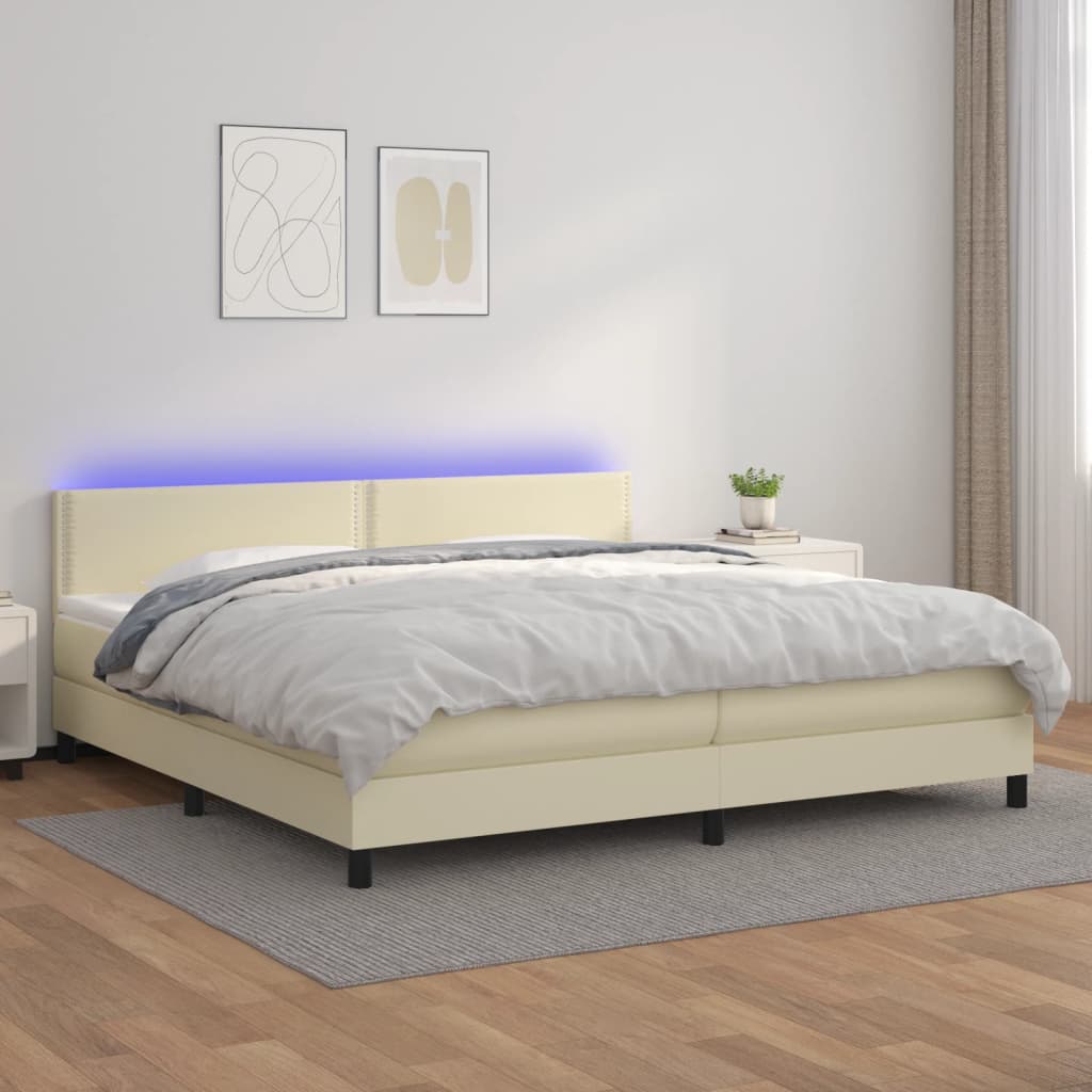Boxspringbett Mit Matratze & Led Kunstleder Creme