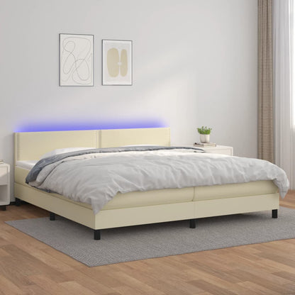 Boxspringbett Mit Matratze & Led Kunstleder Creme