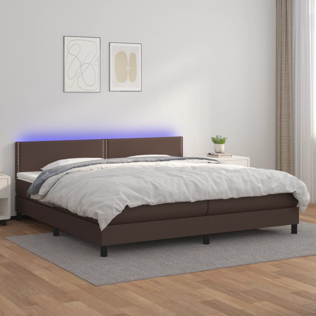 Boxspringbett Mit Matratze & Led Kunstleder Braun