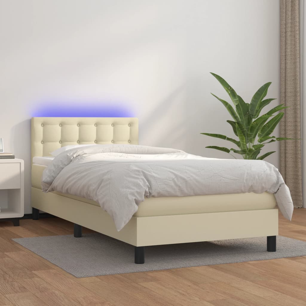 Boxspringbett Mit Matratze & Led Kunstleder Creme
