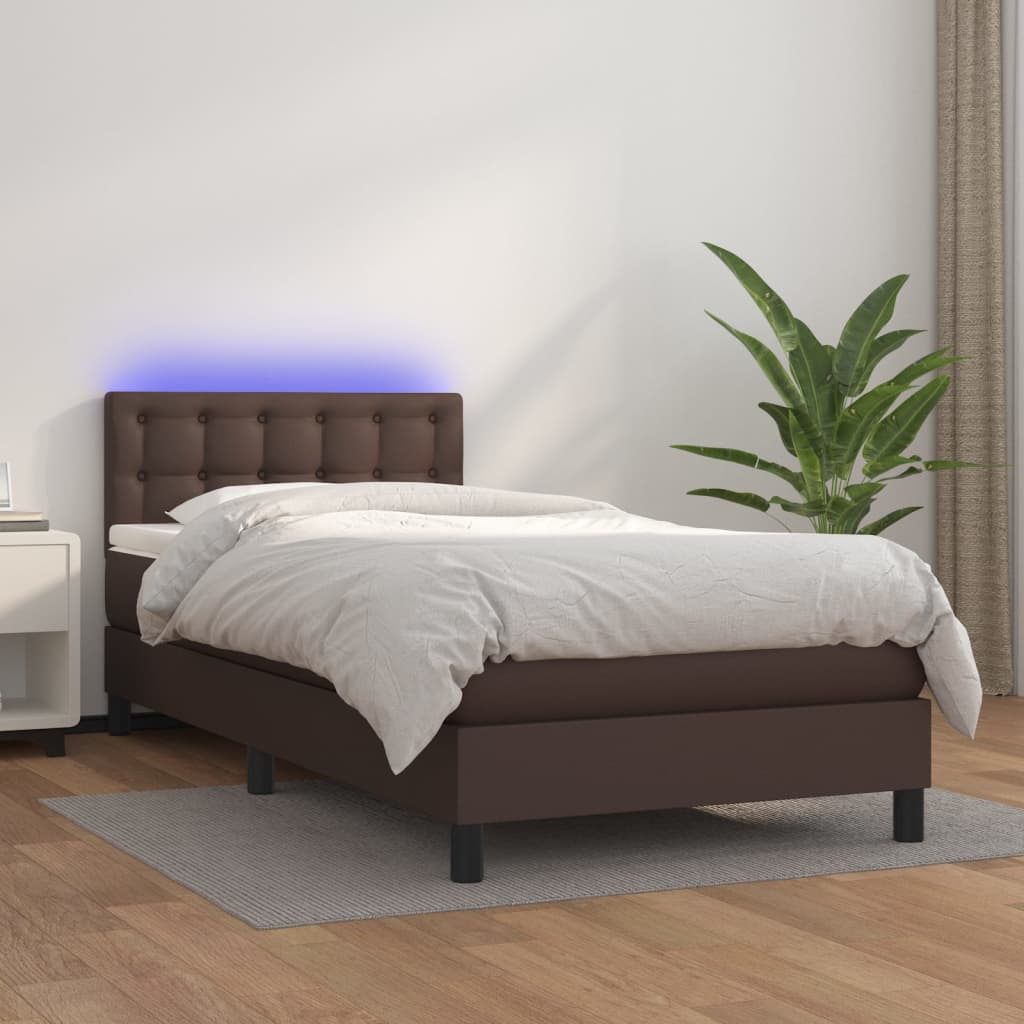 Boxspringbett Mit Matratze & Led Kunstleder Braun