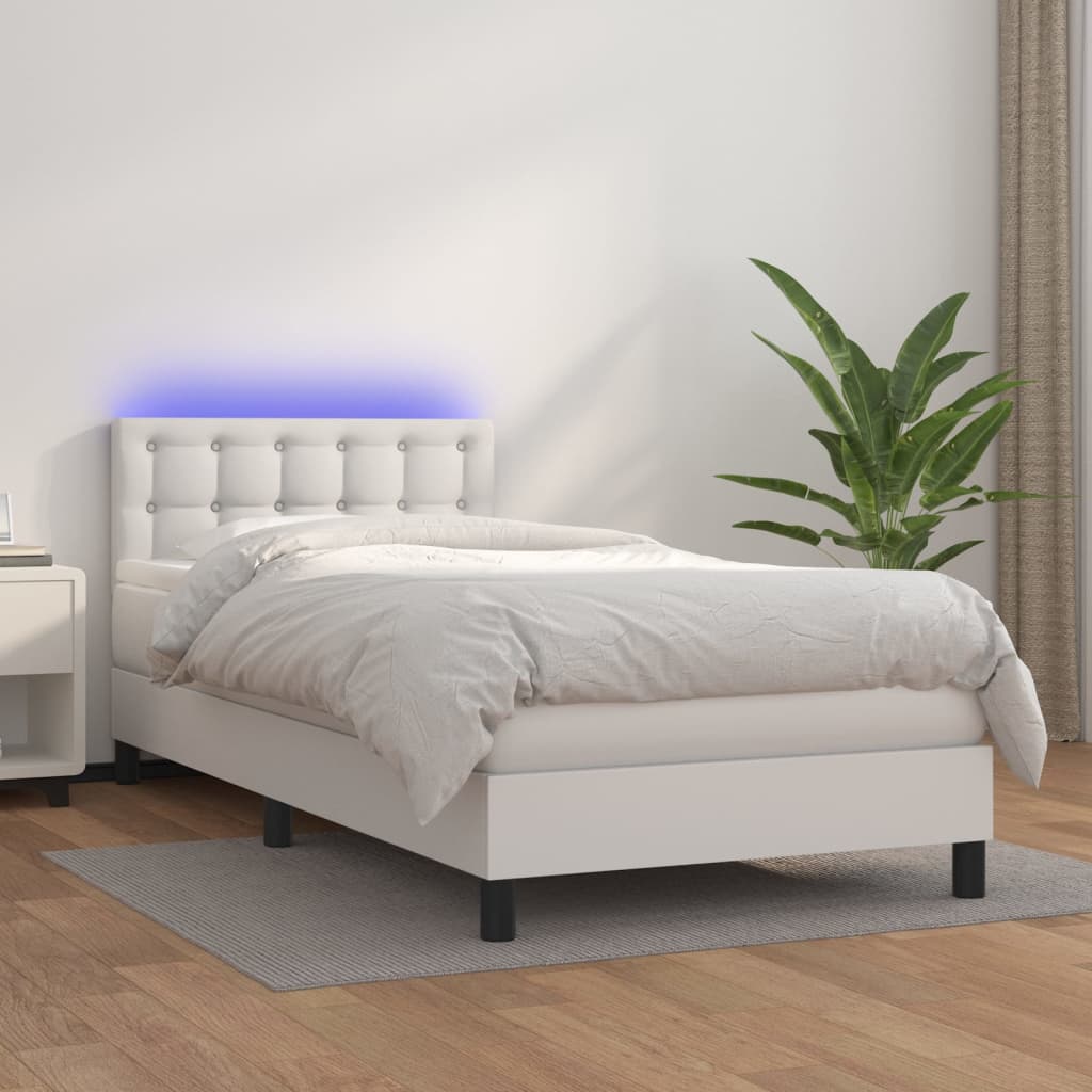 Boxspringbett Mit Matratze & Led Kunstleder Weiß