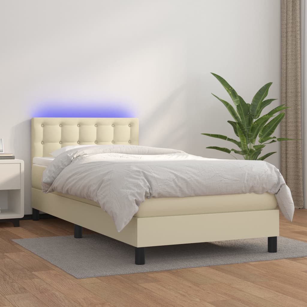 Boxspringbett Mit Matratze & Led Kunstleder Creme