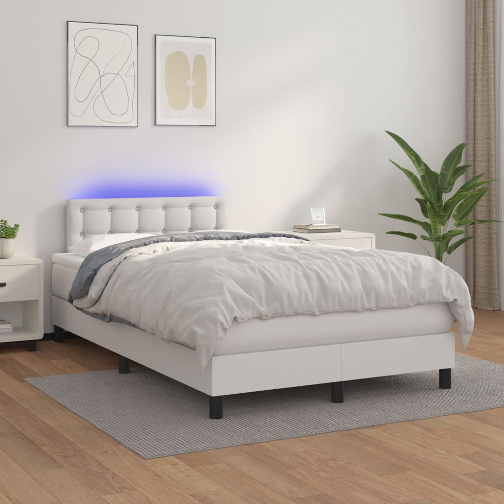 Boxspringbett Mit Matratze & Led Kunstleder Weiß
