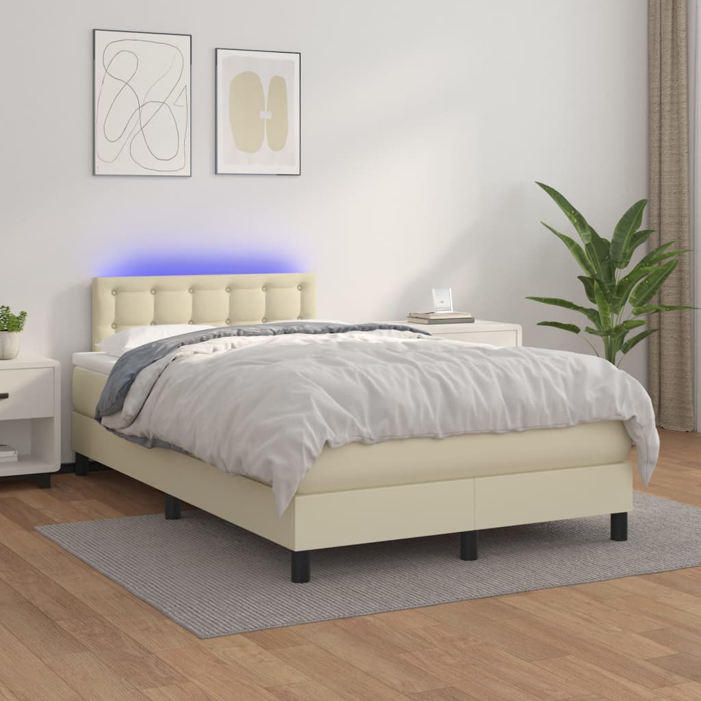 Boxspringbett Mit Matratze & Led Kunstleder Creme