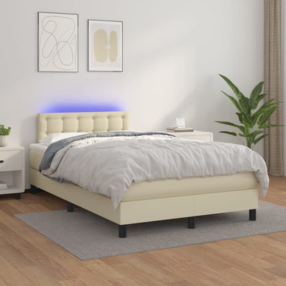 Boxspringbett Mit Matratze & Led Kunstleder Creme