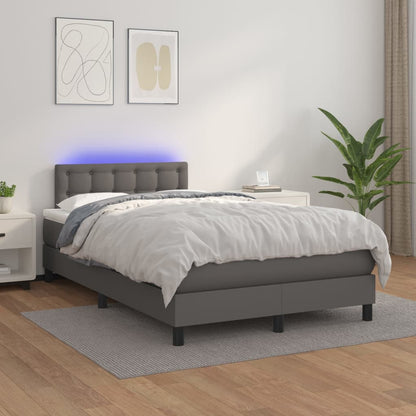 Boxspringbett Mit Matratze & Led Kunstleder Grau