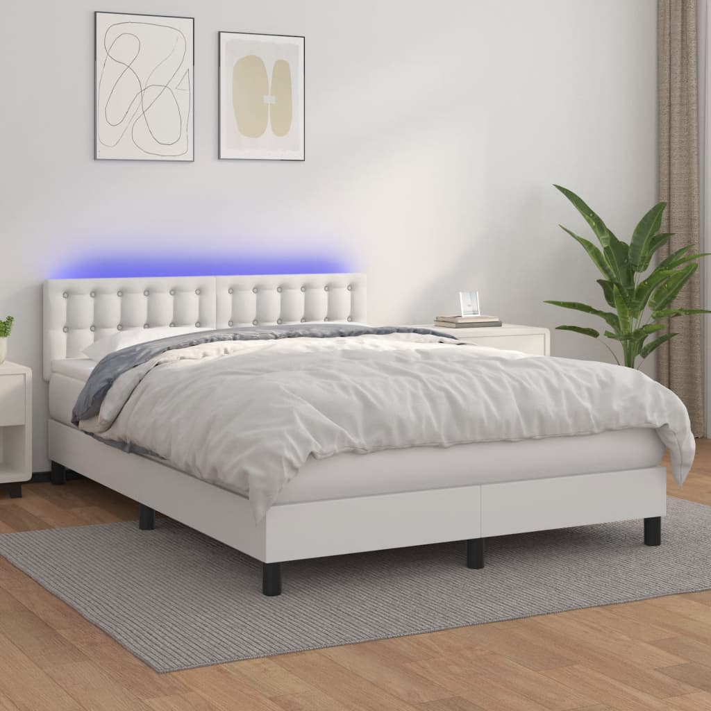 Boxspringbett Mit Matratze & Led Kunstleder Weiß