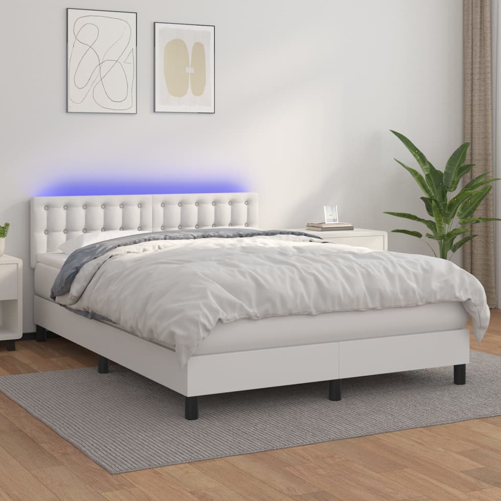 Boxspringbett Mit Matratze & Led Kunstleder Weiß