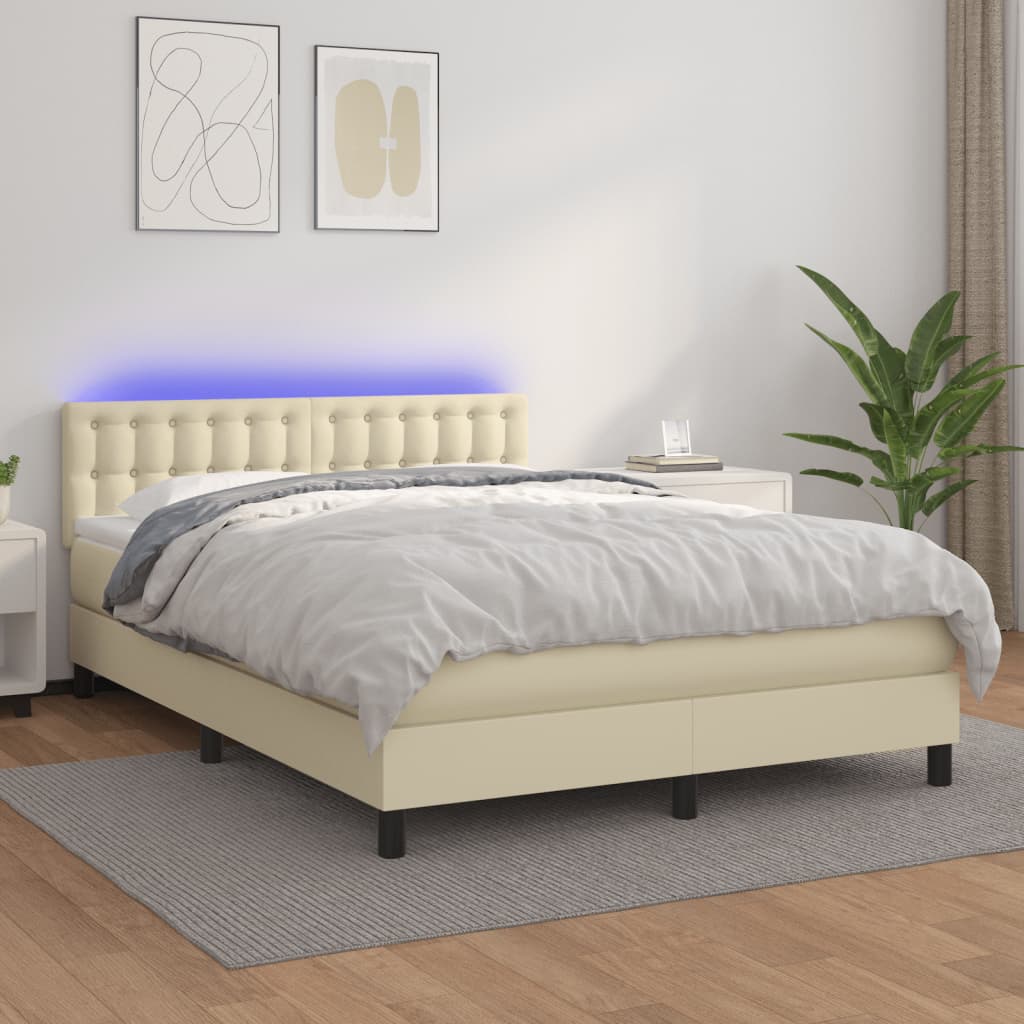 Boxspringbett Mit Matratze & Led Kunstleder Creme
