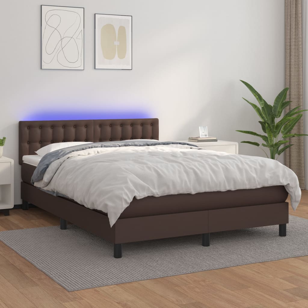 Boxspringbett Mit Matratze & Led Kunstleder Braun