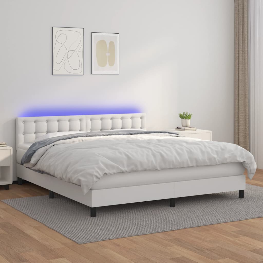 Boxspringbett Mit Matratze & Led Kunstleder Weiß