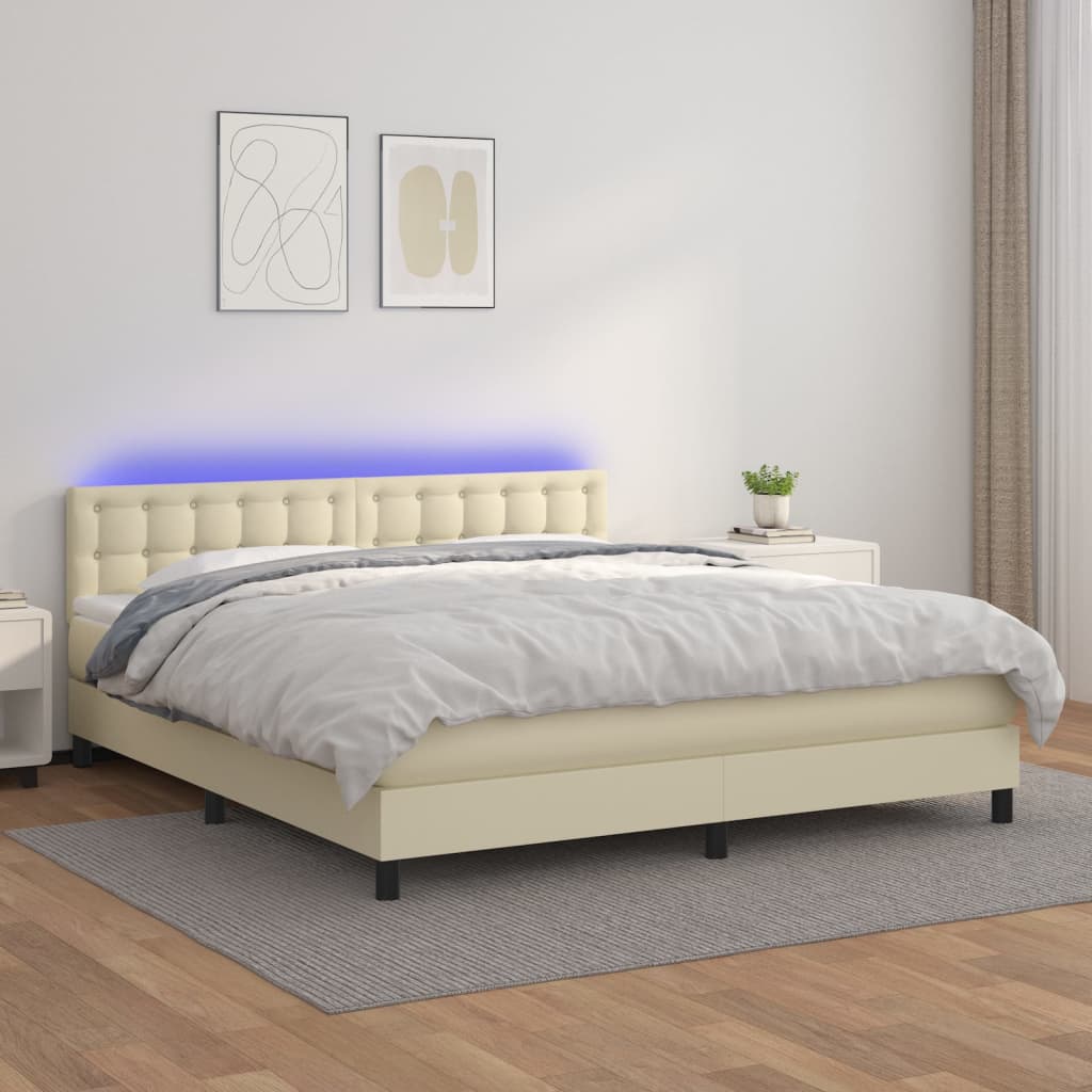 Boxspringbett Mit Matratze & Led Kunstleder Creme