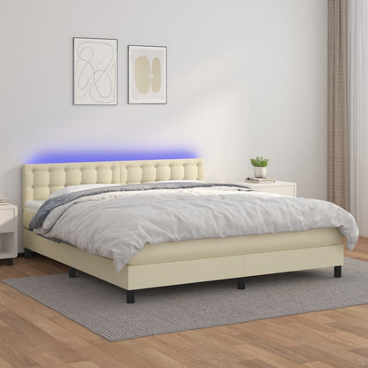 Boxspringbett Mit Matratze & Led Kunstleder Creme