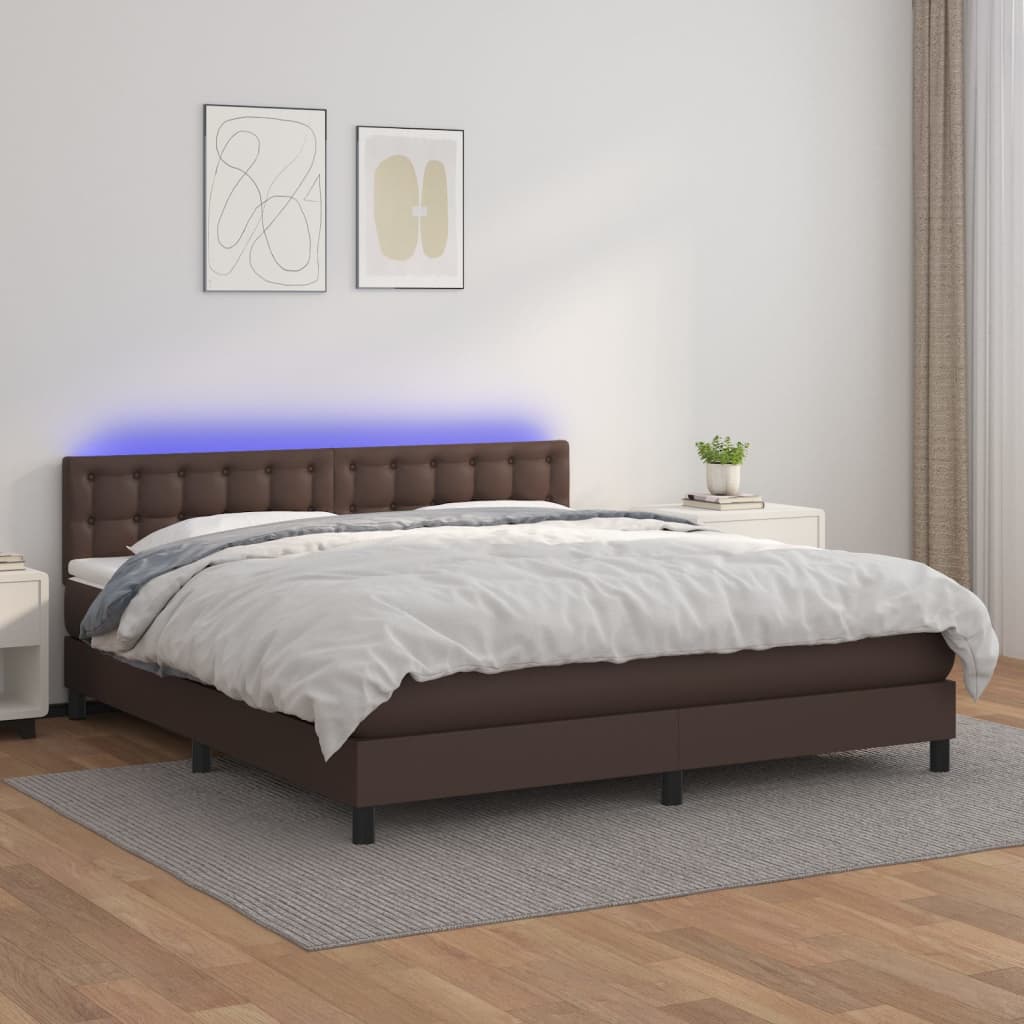 Boxspringbett Mit Matratze & Led Kunstleder Braun