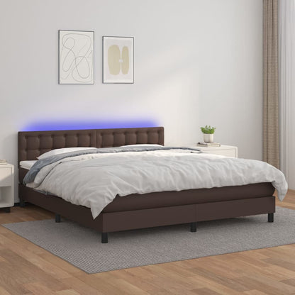 Boxspringbett Mit Matratze & Led Kunstleder Braun
