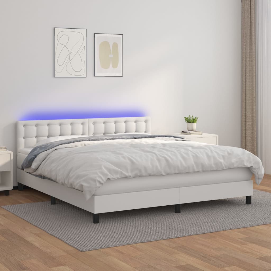 Boxspringbett Mit Matratze & Led Kunstleder Weiß