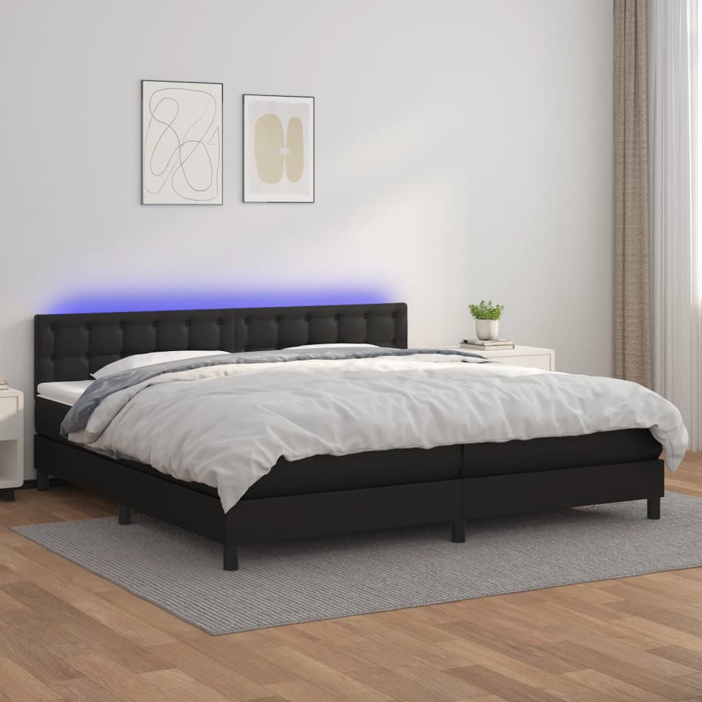 Boxspringbett Mit Matratze & Led Kunstleder Schwarz