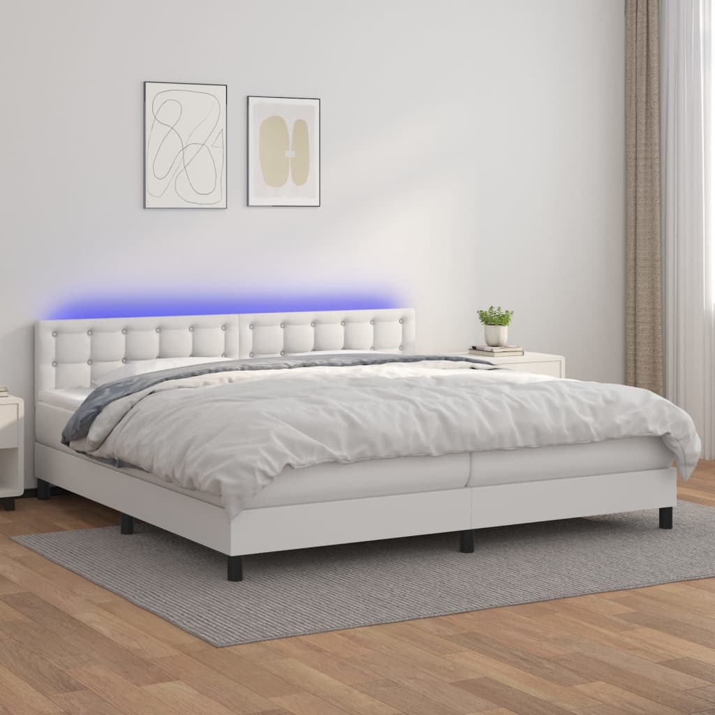 Boxspringbett Mit Matratze & Led Kunstleder Weiß