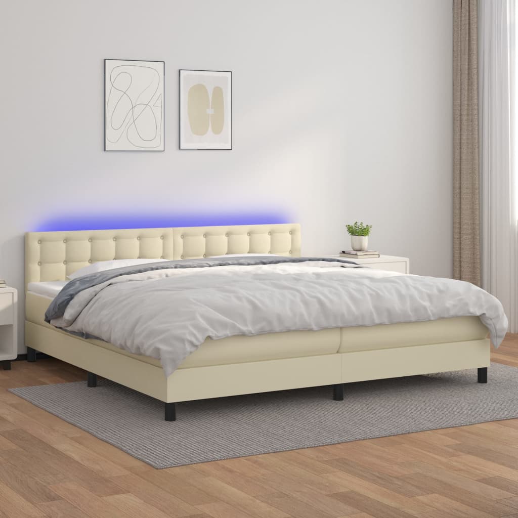 Boxspringbett Mit Matratze & Led Kunstleder Creme