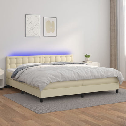 Boxspringbett Mit Matratze & Led Kunstleder Creme