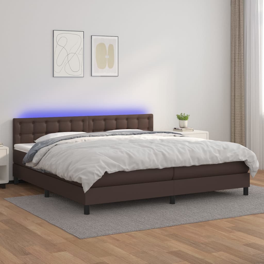 Boxspringbett Mit Matratze & Led Kunstleder Braun