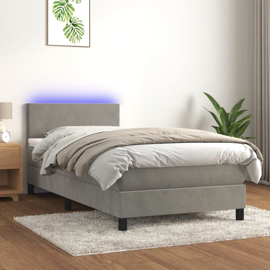 Boxspringbett Mit Matratze & Led Samt Hellgrau