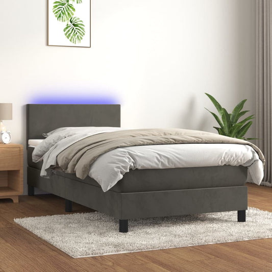 Boxspringbett Mit Matratze & Led Samt Dunkelgrau