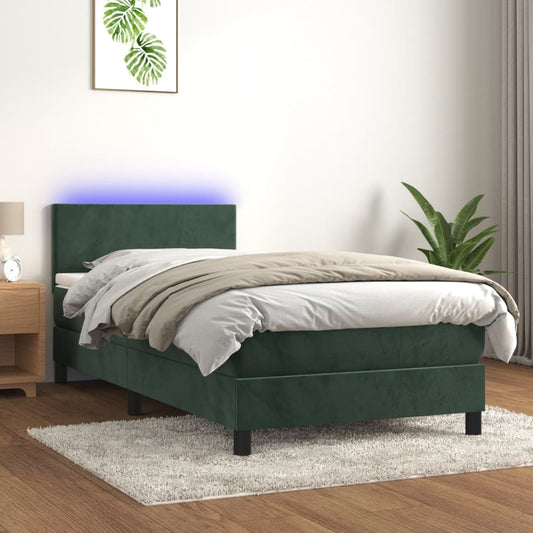 Boxspringbett Mit Matratze & Led Samt Dunkelgrün
