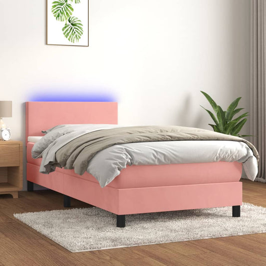 Boxspringbett Mit Matratze & Led Samt Rosa