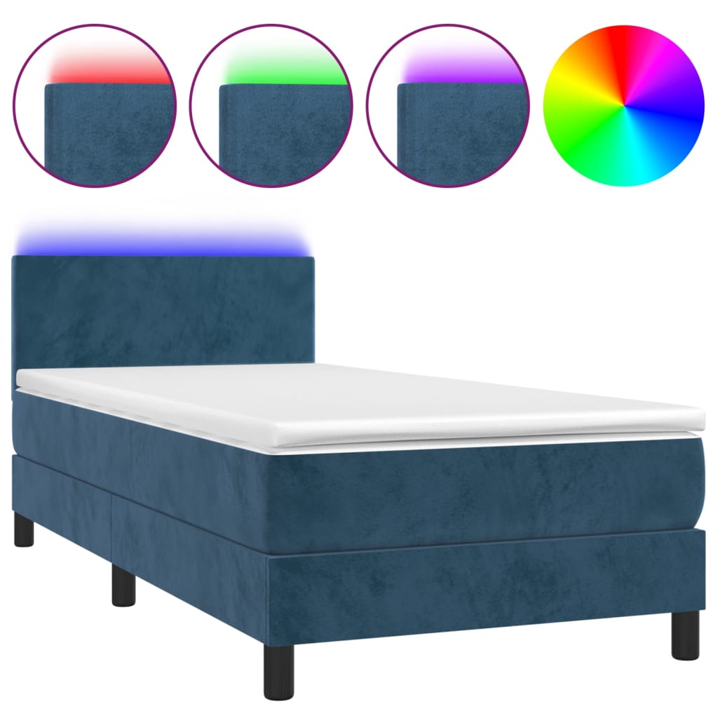 Boxspringbett Mit Matratze & Led Samt Dunkelblau