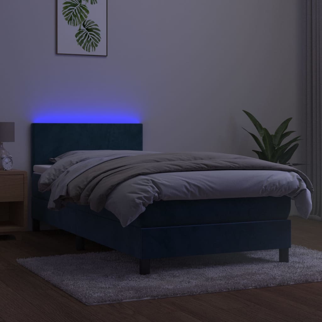 Boxspringbett Mit Matratze & Led Samt Dunkelblau
