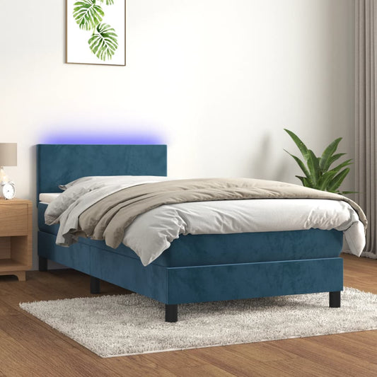 Boxspringbett Mit Matratze & Led Samt Dunkelblau