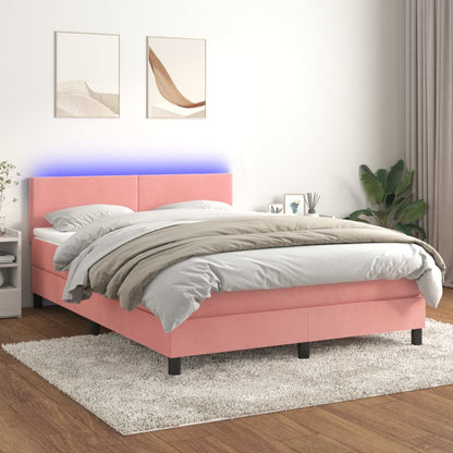 Boxspringbett Mit Matratze & Led Samt Rosa