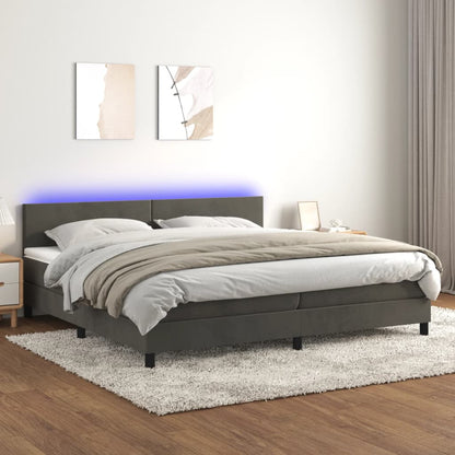 Boxspringbett Mit Matratze & Led Samt Dunkelgrau
