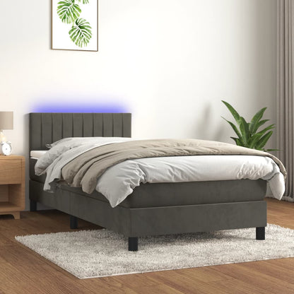 Boxspringbett Mit Matratze & Led Samt Dunkelgrau