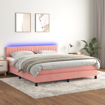 Boxspringbett Mit Matratze & Led Samt Rosa