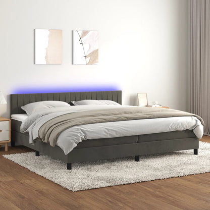 Boxspringbett Mit Matratze & Led Samt Dunkelgrau