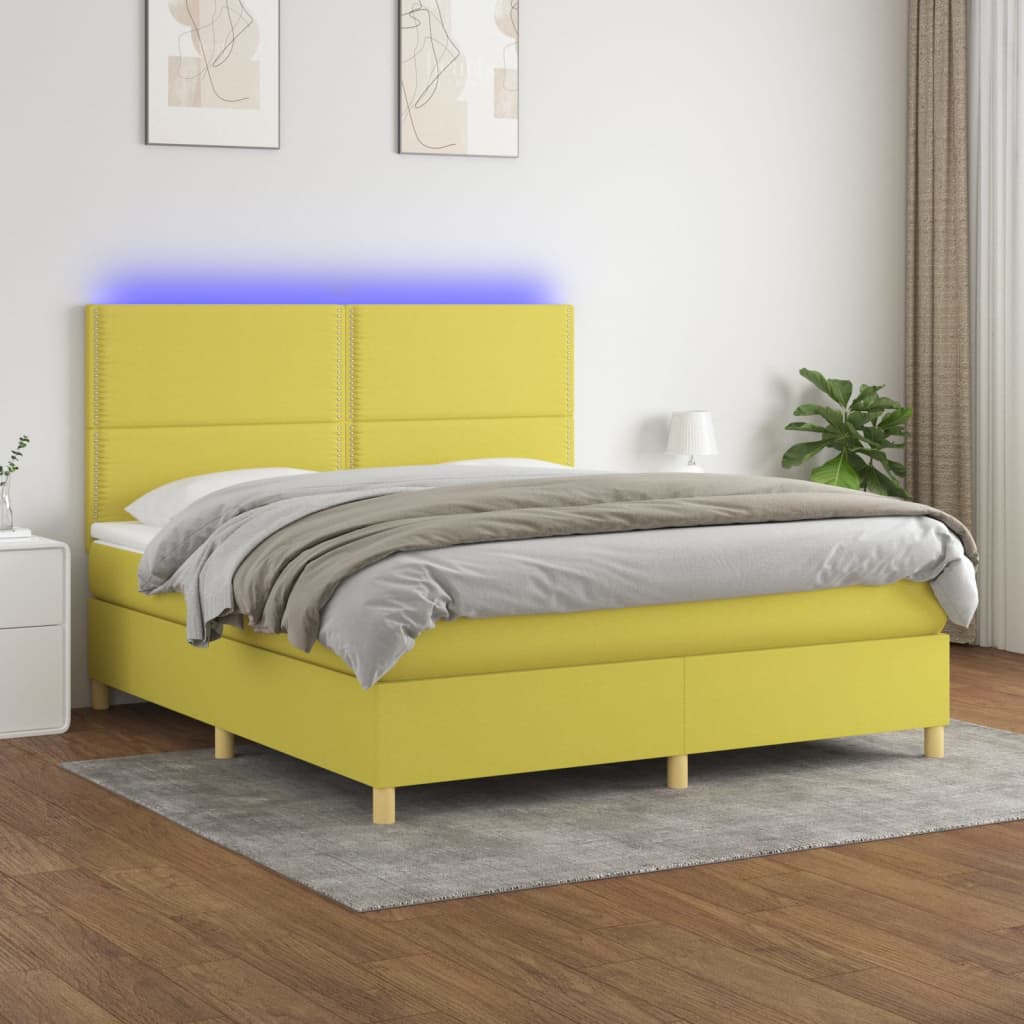 Boxspringbett Mit Matratze & Led Stoff Grün