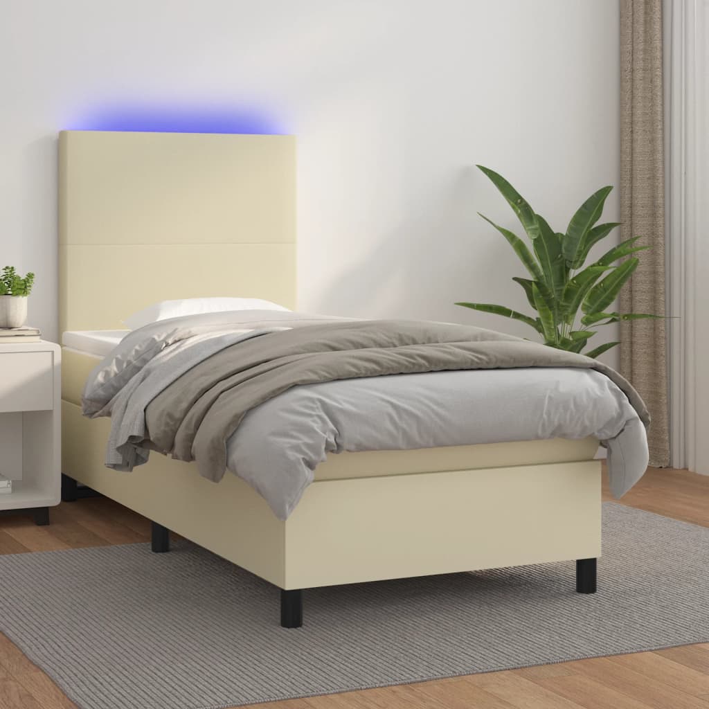 Boxspringbett Mit Matratze & Led Kunstleder Creme