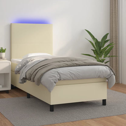 Boxspringbett Mit Matratze & Led Kunstleder Creme