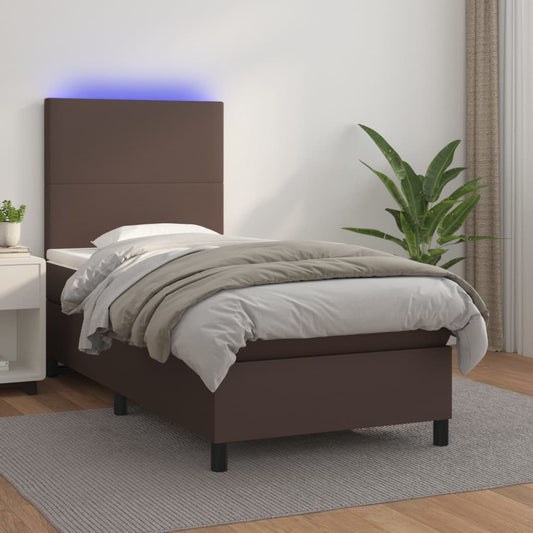 Boxspringbett Mit Matratze & Led Kunstleder Braun