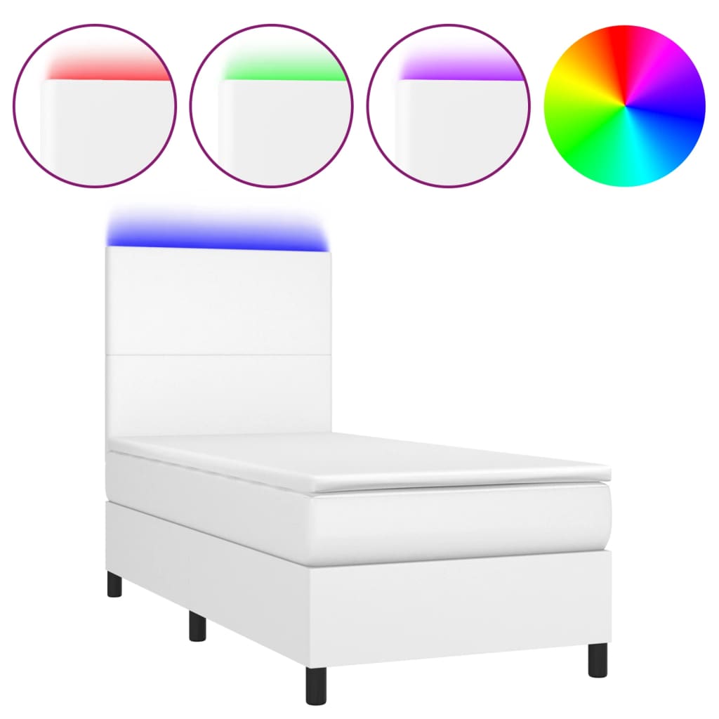 Boxspringbett Mit Matratze & Led Kunstleder Weiß